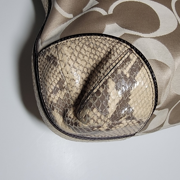 Coach Colette Signature Beige Sateen Python Leather Hobo Bag #16408 - Picture 9 of 15